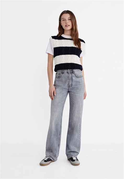 stradivarius wide leg jeans|cross bottom denim jeans.